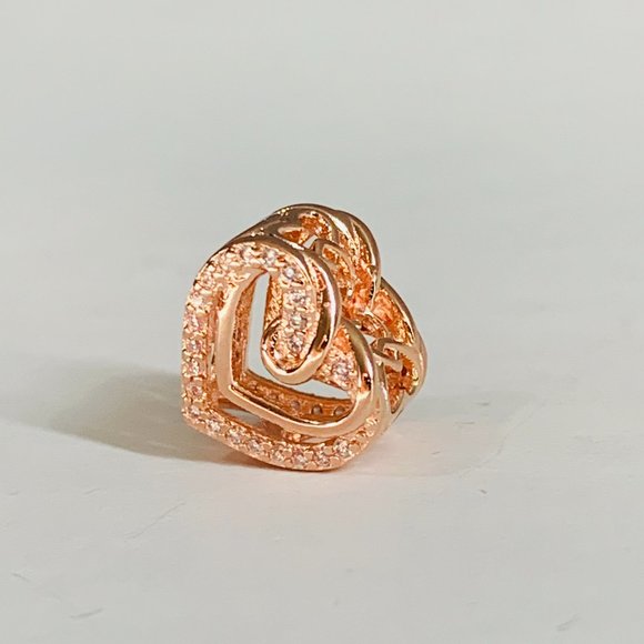 NEWAUTHENTIC PANDORA ROSE GOLD SPARKLING ENTWINED HEARTS CHARM #789270C01 - Picture 3 of 8